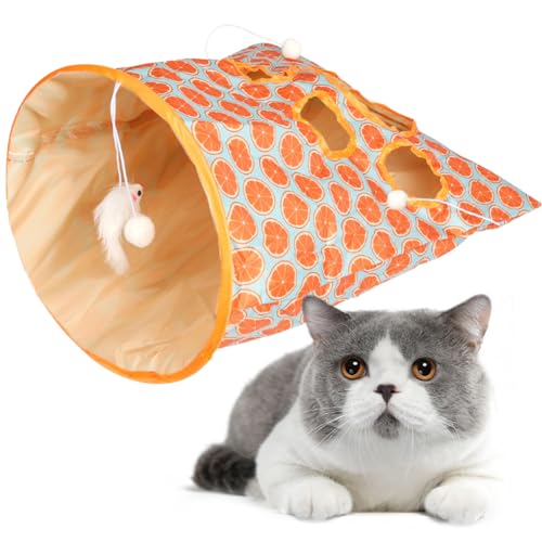 Katzentunnel Tasche, Cat Tunnel Bag, Zusammenklappbare Tunnel für Indoor-Katzen, Tunnel Taschen Haustier Spielzeug mit Plüschball, Lustige Katzen Spieltunnel, Haustier Interaktives Spielzeug-orange von PKKP