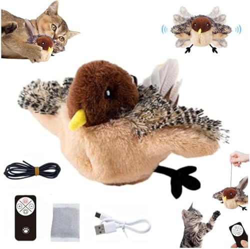 PKKP Katzenspielzeug Vogel, Fliegender Vogel Katzenspielzeug mit Fernbedienung und 3 Modi, Wiederaufladbar Interaktives Katzenspielzeug Vogel Flattern Flapping Bird Cat Toy mit Flügeln Schlage (A) von PKKP