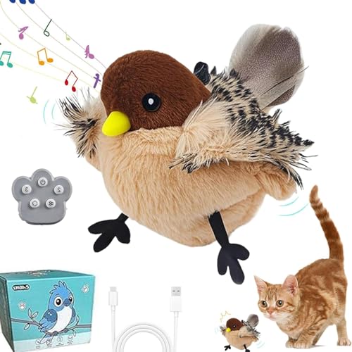 PKKP Katzenspielzeug Vogel, Fliegender Vogel Katzenspielzeug mit Fernbedienung und 3 Modi, Wiederaufladbar Interaktives Katzenspielzeug Vogel Flattern Flapping Bird Cat Toy mit Flügeln Schlage (B) von PKKP