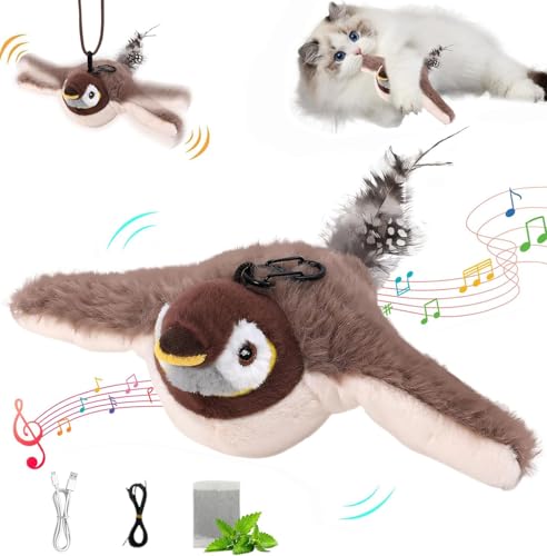 PKKP Katzenspielzeug Vogel, Flapping Bird Cat Toy mit Flügeln Schlagen, Wiederaufladbar Interaktives Katzenspielzeug Selbstbeschäftigung, Elektrisches Vogelspielzeug für Katzen (A1) von PKKP