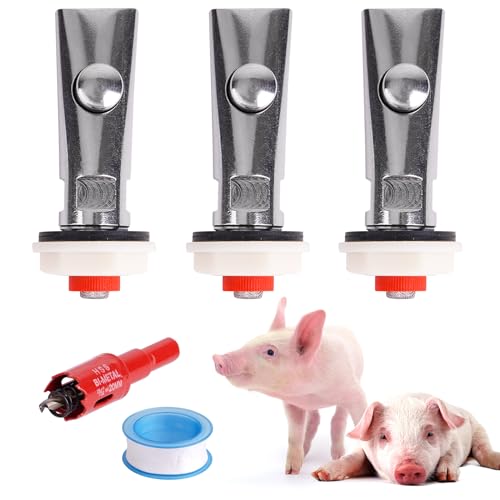 PKNYBZH 1,27 cm NPT-Schweine-Nippel-Wassertränker, Edelstahl, automatische Nippeltränke, Bewässerungsgerät mit Schottverschraubung für Sauen, Ferkel, Züchter, Schweine (3 Schweinennippel) von PKNYBZH