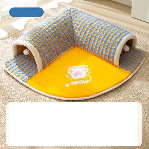 Katzenbett - Gemütliches Katzennestbett & Schlafsack für Hauskatzen, Kätzchenbett mit Tunneldesign, Spiel- und Schlafbereich mit mehreren Eingängen, weicher Plüsch, (Blau, S (0,5-2,5 kg)) von PKRANZYHKAL