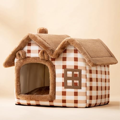 PKRANZYHKAL Katzenhaus für drinnen und draußen, gemütliches geschlossenes Haustiernest mit Decke, Katzenhaus und Hundebett mit Dach, (Gitterbär, L: 49 x 39 x 46 cm(Pet Weight<10KG)) von PKRANZYHKAL