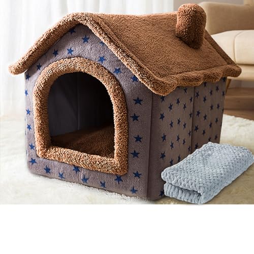 Katzenhaus für drinnen und draußen, gemütliches geschlossenes Haustiernest mit Decke, Katzenhaus und Hundebett mit Dach, (Kaffeehaus + Decke, L: 49 x 39 x 46 cm(Pet Weight<10KG)) von PKRANZYHKAL