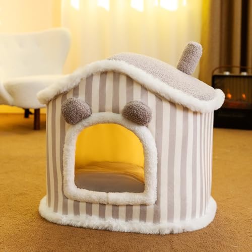 Katzenhaus für drinnen und draußen, gemütliches geschlossenes Haustiernest mit Decke, Katzenhaus und Hundebett mit Dach, (graue Villa, M: 44 x 35 x 38 cm(Pet Weight<6KG)) von PKRANZYHKAL