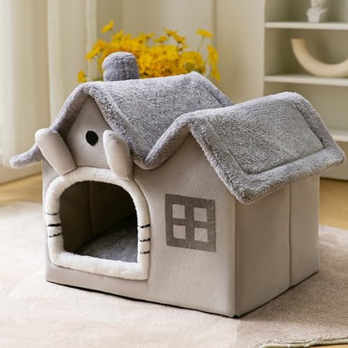 PKRANZYHKAL Katzenhaus für drinnen und draußen, gemütliches geschlossenes Haustiernest mit Decke, Katzenhaus und Hundebett mit Dach, großer Platz, (Grauer, L: 49 x 39 x 46 cm(Pet Weight<10KG)) von PKRANZYHKAL