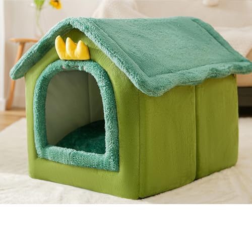 PKRANZYHKAL Katzenhaus für drinnen und draußen, gemütliches geschlossenes Haustiernest mit Decke, Katzenhaus und Hundebett mit Dach, (grüner Dinosaurier, M: 44 x 35 x 38 cm(Pet Weight<6KG)) von PKRANZYHKAL