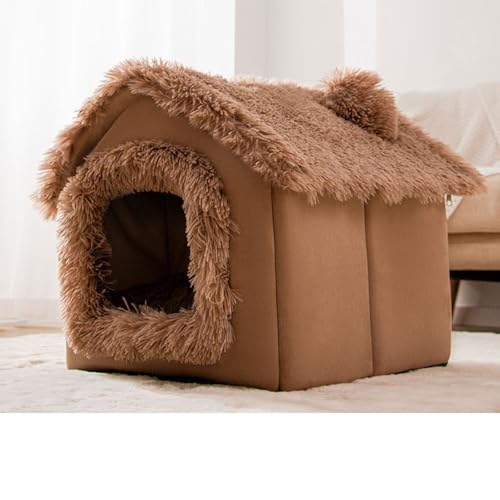 Katzenhaus für drinnen und draußen, gemütliches geschlossenes Haustiernest mit Decke, Katzenhütte und Hundebett mit Dach, (braunes Schneehaus, L: 49 x 39 x 46 cm(Pet Weight<10KG)) von PKRANZYHKAL