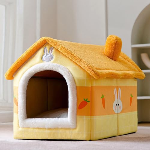 PKRANZYHKAL Katzenhaus für drinnen und draußen, gemütliches geschlossenes Haustiernest mit Decke, Katzenhütte und Hundebett mit Dach, Kaninchenrettich, L: 49 x 39 x 46 cm(Pet Weight<10KG) von PKRANZYHKAL