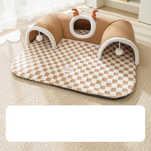 PKRANZYHKAL Katzenbett - Gemütliches Katzennest Bett & Schlafsack für Hauskatzen, Kätzchenbett mit Tunnel-Design, Spiel- und Schlafbereich mit mehreren Eingängen, weicher Plüsch, (Lomibraun, XL von PKRANZYHKAL