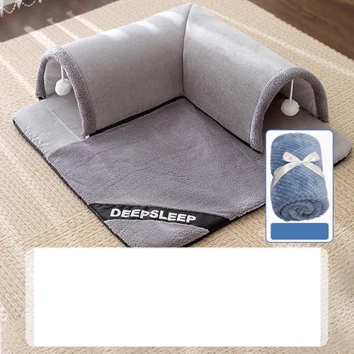 PKRANZYHKAL Katzenbett - Gemütliches Katzennest Bett & Schlafsack für Hauskatzen, Kätzchenbett mit Tunnel-Design, Spiel- und Schlafbereich mit mehreren Eingängen, weicher Plüsch, Milo Grey + Boluoge von PKRANZYHKAL