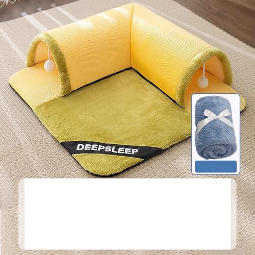 PKRANZYHKAL Katzenbett - Gemütliches Katzennest Bett & Schlafsack für Hauskatzen, Kätzchenbett mit Tunnel-Design, Spiel- und Schlafbereich mit Mehreren Eingängen, Zinngrün+Blanket, M (5.5-13.2lb) von PKRANZYHKAL