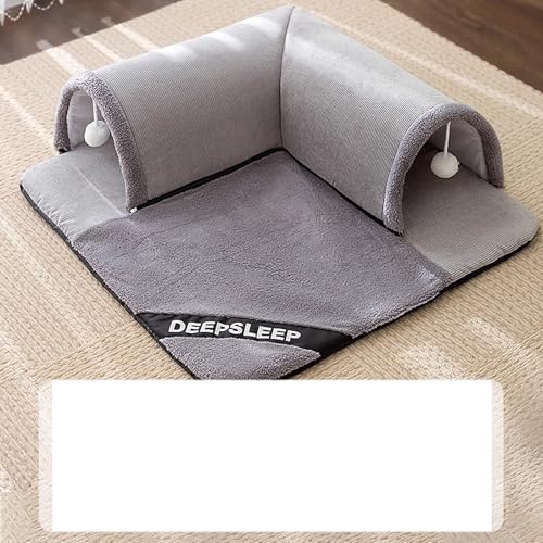 PKRANZYHKAL Katzenbett - Gemütliches Katzennest Bett & Schlafsack für Hauskatzen, Kätzchenbett mit Tunneldesign, Spiel- und Schlafbereich mit mehreren Eingängen, weicher Plüsch, Milo Grau, L (6 - 10 von PKRANZYHKAL