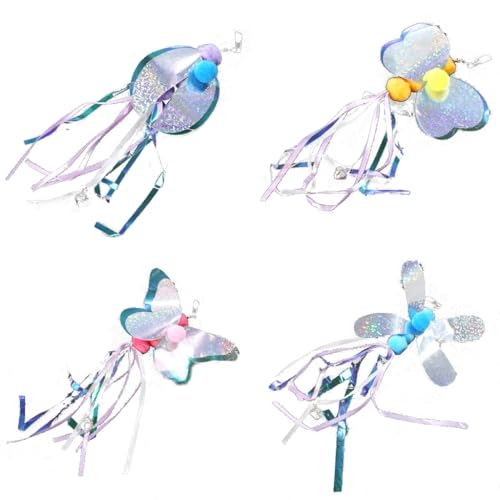 PLCPDM 4 Stück Katzenspielzeug Pompons Pailletten Quasten Ersatz Schöner Zauberstab Spielzeug Ersatzteile Quasten von PLCPDM
