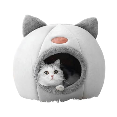 PLIOUASZ Hundebett Katzenbett Haustier Höhle Bett Weiches Katzenhaus Gemütlich Zelt Katzennest Bett Warme Katze Höhle-hellgrau-m 33x33x35cm von PLIOUASZ