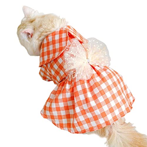 Welpenkleid, Rock mit Schleife, kariert, Hochzeitskleid, Orange, Welpen, Hund und Katzen auf Hochzeiten, Urlaubskostüme für kleine Hunde von PLMN