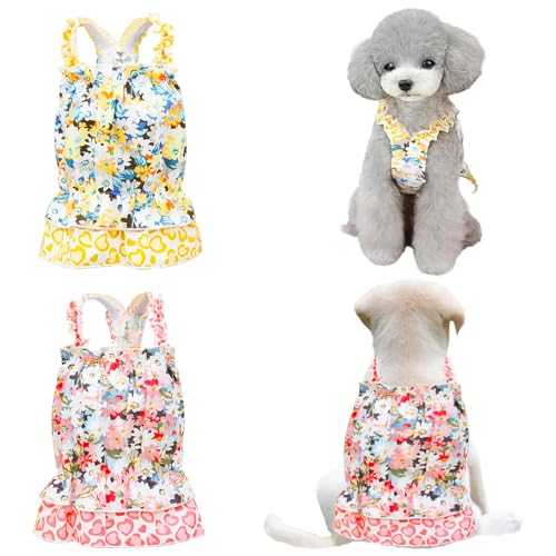 2 Stück Hunde-Sommerkleider für kleine und mittelgroße Hunde, niedlicher Rock für Welpen, coole Blumenrock, Haustier-Sommerkleid von PLOJOP