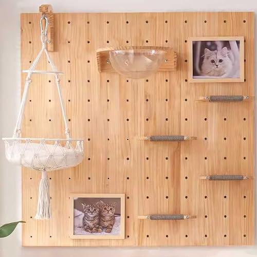 8stüCk Katzen Kletterwand Set,Wandmontiert Katzenregal Katzenliege WandmöBel HöHlenbrett Katzen-Sprungbrett HäNgender Korb Raumkapsel,FüR Katzen Zum Schlafen, Spielen, Klettern von PLSGKF