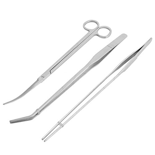 PLUS PO Edelstahl Aquarium Pinzette Schere Reinigungswerkzeug Kit Spatel Werkzeugset Aquarium Aquascape Landschaftsschere Pinzette Algenschaber Zubehör Für Aquarium Pflanzen 3pc-Curved Scissors von PLUS PO