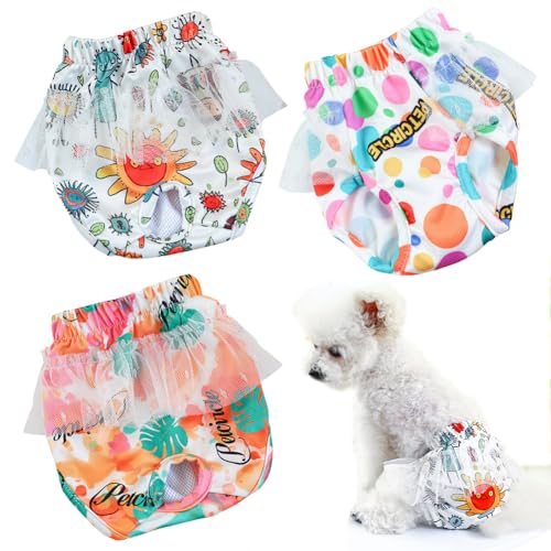 3 Pack Hundewindeln Weiblich,Wiederverwendbare Hundewindel,Waschbare Periodenhosen für Hunde,Einstellbare Welpenbinden Höschen,Soft Dogs Inkontinenz Windeln für Katze,Welpe Kleine Hunde (L) von PLUSHCEWT