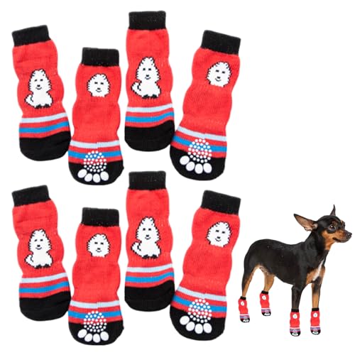 4 Paar rutschfeste Hundesocken, Pfotenabdrücke stoppen Lecken, Hundepfoten, verstellbarer Griff, rutschfeste Socken, rutschfeste Wärme, kratzfest für den Innenbereich, kleine Hunde, Welpen, von PLUSHCEWT