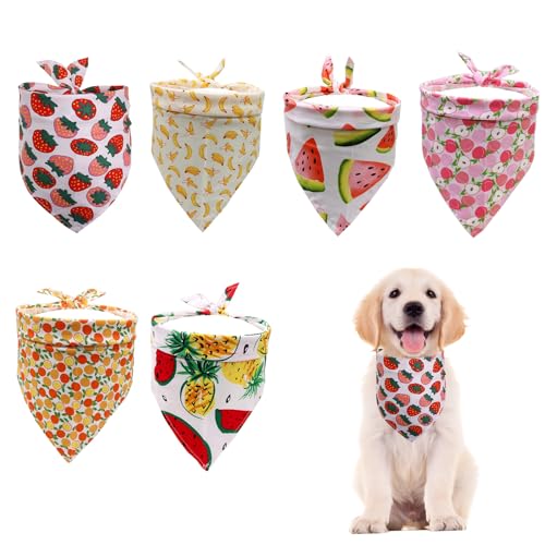 6 Pcs Sommer Hund Bandanas,Dreieck HundHalstuch Lätzchen,Dog Triangle Bibs Halstuch,Baumwolle Dreieck Hund Halstücher,Waschbar Haustier Halstuch für kleine, mittlere und große Hunde (Fruit) von PLUSHCEWT