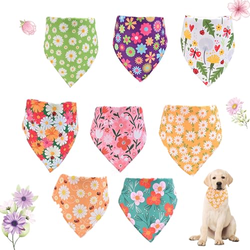 8 Pcs Floral Hund Bandanas,Haustier Dreieck Latztuch Daisy, Waschbares,verstellbares Halstuch für Haustiere,Baumwoll-Dreieckstücher für Hunde für kleine, mittlere Hunde und Katzen von PLUSHCEWT