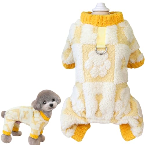 Fleece-Hundepullover, Hundepullover, Pullover mit D-Ring, weiches Sweatshirt mit Loch für die Leine, weich, flauschige Hundekleidung, Winter-Fleecejacke für kleine Hunde, Yorkie, Chihuahua, Gelb, von PLUSHCEWT