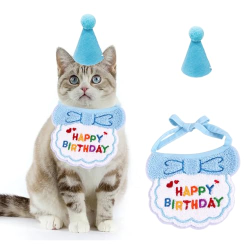 Geburtstags-Outfit für Katzen, Geburtstagstuch, Bandana, Welpen, Geburtstag, Bandana, Hund, Haustier, Katze, Geburtstagshut, niedliches Welpengeburtstags-Lätzchen, Partyzubehör, Geburtstagsoutfit für von PLUSHCEWT