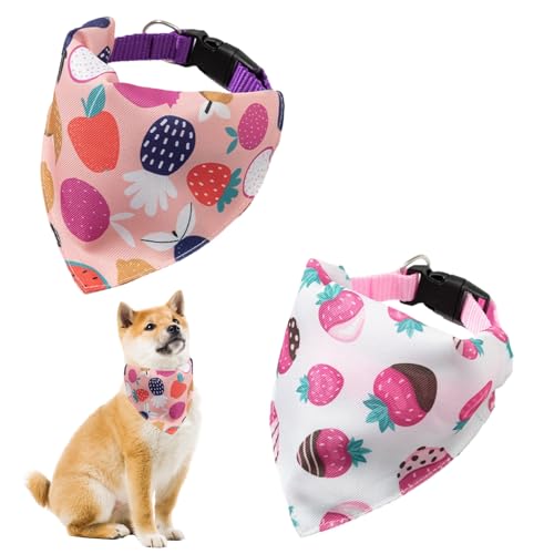 Halstuch Hund,Einstellbare Katze Kerchief Hund Halstuch,Hundehalstuch mit Halsband,Hunde Halstücher,Waschbare Dreiecks-Hundelätzchen,2 Pcs Hund Bandanas，Für kleine mittlere Hunde (Rosa+Weiß, L) von PLUSHCEWT