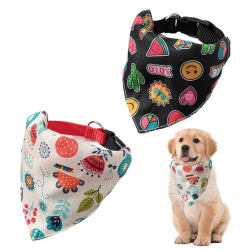 Halstuch Hund,Einstellbare Katze Kerchief Hund Halstuch,Hundehalstuch mit Halsband,Hunde Halstücher,Waschbare Dreiecks-Hundelätzchen,2 Pcs Hund Bandanas，Für kleine mittlere Hunde (Schwarz+Weiß, S) von PLUSHCEWT