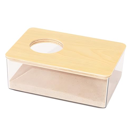 PLUSHCEWT Hamster Sandbad,Hamster Sandbad Container,Transparentes Hamster Sandbad mit Holzdeckel,Hamster-Badewanne Box,für Syrischen Hamster Meerschweinchen Ratte Mäuse (Rechteck) von PLUSHCEWT