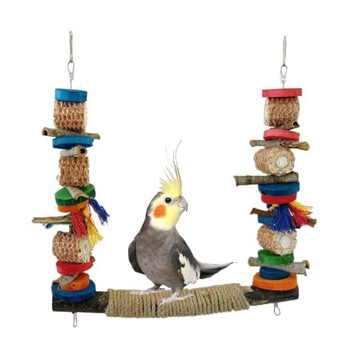 Holz Vogelschaukel Sitzstange Spielzeug Holz Haustier Vogel Schaukel Papagei Hängeschaukel Spielzeug Haustier Vogelkäfig Schaukel Kletterspielzeug Vogelstange Kauspielzeug für Wellensittiche Sittiche von PLUSHCEWT