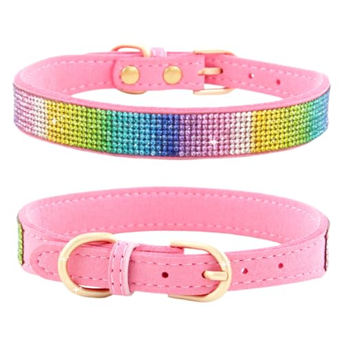 Hundehalsband Kleine Hunde,Hundehalsband Pink,Verstellbares Strass Hundehalsband,Rosa Diamant-Hundehalsband,Halsband Hund Klein,für kleine und mittelgroße Hunde (A) von PLUSHCEWT