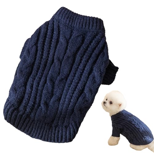 Hundepullover für Herbst und Winter, gestrickter Haustierpullover, einfarbig, warm, weich, für Welpen, Hunde, Winterkleidung für kleine, mittelgroße Hunde und Katzen (Blau, L) von PLUSHCEWT