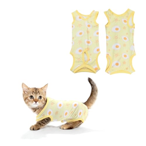 Katzen Body für Katzen Operation,Katzen-op-erholungsanzug,Cat Professioneller Erholungsanzug,Kätzchen Onesie Pet Surgical Spay Shirt für Bauchwunden oder Hautkrankheiten (Egg Yolk, L) von PLUSHCEWT