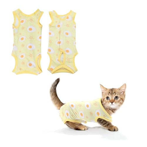 Katzen Body für Katzen Operation,Katzen-op-erholungsanzug,Cat Professioneller Erholungsanzug,Kätzchen Onesie Pet Surgical Spay Shirt für Bauchwunden oder Hautkrankheiten (Egg Yolk, M) von PLUSHCEWT