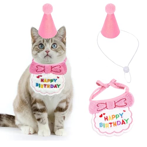 Katzen-Geburtstags-Outfit, Katzen-Geburtstagstuch, Bandana, Welpen, Geburtstag, Bandana, Hund, Haustier, Katze, Geburtstagshut, niedliches Welpen-Lätzchen, Partyzubehör, Geburtstags-Outfit für Katzen von PLUSHCEWT