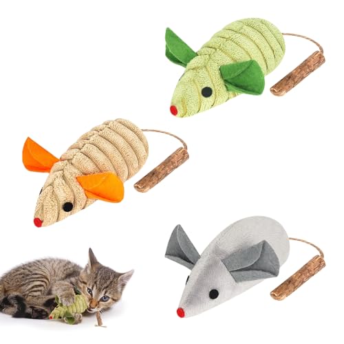 PLUSHCEWT 3Pcs Katzenspielzeug Mäuse,Katze Katzenminze Maus Spielzeug,Kauspielzeug für Katzen zur Zahnreinigung,Interaktives Katzenspielzeug,für Katzenauslauf und Gegen Langeweile (A) von PLUSHCEWT