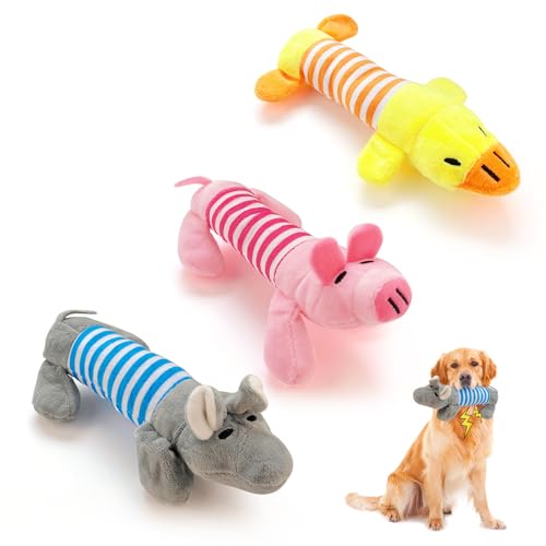 PLUSHCEWT 3Stück Hundespielzeug Quietschspielzeug Weiches Plüsch-Hundespielzeug Baumwoll Kauspielzeug für Hunde Langlebiges interaktives Haustier Spielzeug zur Zahnreinigung und Unterhaltung von PLUSHCEWT