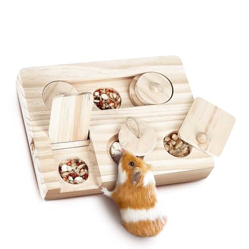 PLUSHCEWT 6-in-1-Meerschweinchen-Spielzeug, Futtersuchspielzeug, lustiges Futterspielzeug für kleine Haustiere, interaktives Futterspielzeug für Hamster, Holz-Leckerli-Spender, Versteckspielzeug, von PLUSHCEWT