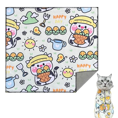 PLUSHCEWT Cat Grooming Wrap, 55 * 55CM Multifunktionale Selbsthaftende Anti-Biss-Anti-Kratzer Grooming Wrap, Selbstklebende Restraint Cat Wrap für Nagel Trimmen, Grooming und saubere Ohren (Weiß) von PLUSHCEWT