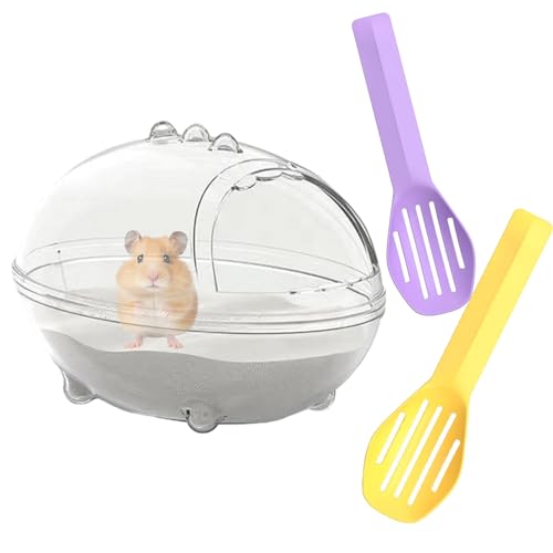 PLUSHCEWT Hamster-Badezimmer, Hamster-Sandbad, Hamster-Badewanne, transparentes Hamster-Badezimmer mit Schaufel-Set, Hamster-Badeschüssel für Kleintiere, Hamster, Rennmäuse (mittel) von PLUSHCEWT