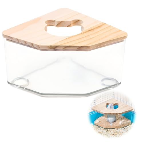 PLUSHCEWT Hamster-Sand-Badewanne, Hamster-Badewanne, Hamster-Badewanne für Hamster, Sandbad, syrisch, transparentes Hamster-Badezimmer mit Holzdeckel, für syrische Hamster, Meerschweinchen, Ratten, von PLUSHCEWT