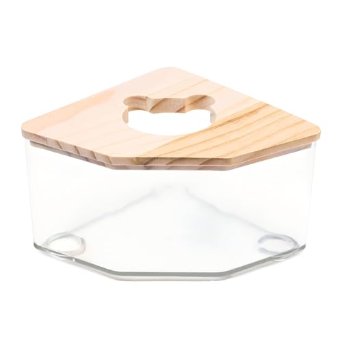 PLUSHCEWT Hamster Sandbad,Hamster Sandbad Container,Transparentes Hamster Sandbad mit Holzdeckel,Hamster-Badewanne Box,für Syrischen Hamster Meerschweinchen Ratte Mäuse (Fünfeck B) von PLUSHCEWT