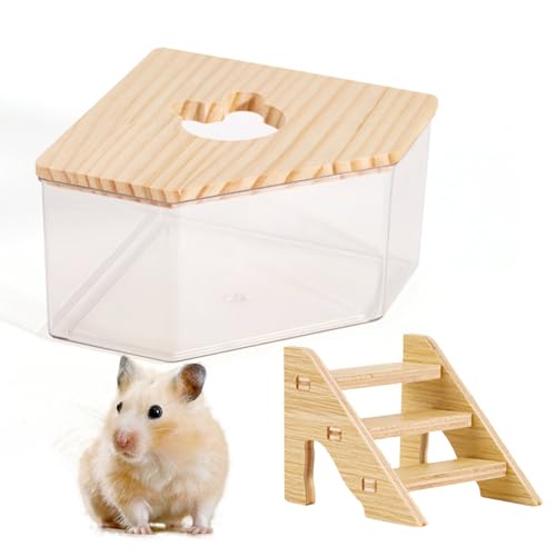 PLUSHCEWT Hamster-Sand-Badewanne, Hamsterbad, transparentes Hamster-Badezimmer mit Leiter, Hamsterkäfig-Zubehör für Hamster, Sandbad, syrisch, Hamster-Badewanne für syrische Hamster, Meerschweinchen, von PLUSHCEWT