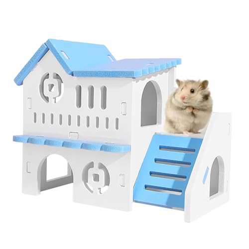 PLUSHCEWT Hamsterhaus aus Holz,Hamster Versteck Käfig,Waschbares Hamsterversteck für Hamster mit Leiter zum Klettern, Kleintierhaus Habitats Dekor für Junge Meerschweinchen Blau von PLUSHCEWT