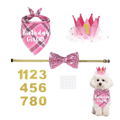 PLUSHCEWT Haustier Geburtstags Party Zubehör Hunde Geburtstag Dreieck Hundeschal Haustiere Geburtstags Dekoration für Kleine und Mittlere Hunde Katzen Geburtstagsgeschenk (Rosa) von PLUSHCEWT