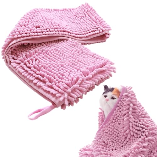 PLUSHCEWT Haustier Handtuch,Hundehandtuch aus Chenille,Mikrofaser-Haustierhandtuch, Superabsorbierende weiche Hundehandtücher,Leichtgewicht für Hunde,Katzen Maschinenwaschbar 80 * 35 cm (Pink) von PLUSHCEWT