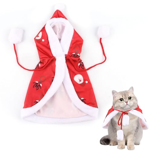 PLUSHCEWT Haustier Weihnachtskostüm Katze Weihnachten Outfit Rot Grün Elch Cape Weihnachten Hund Weihnachtskostüme Weihnachten Haustierkleidung Geeignet für kleine mittlere Hunde Katzen (A) von PLUSHCEWT